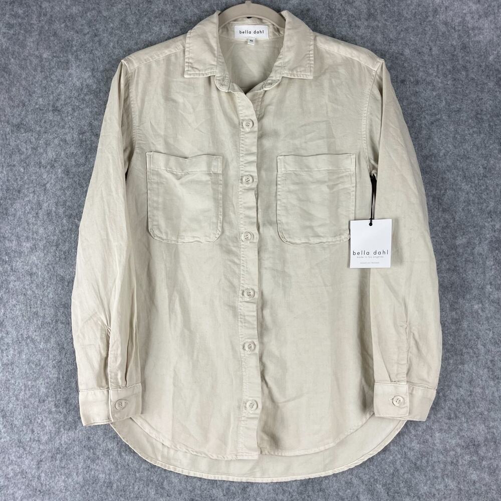Bella Dahl Top Womens XS Ivory 2 Pocket Oversized Button Up Minimal Neutral NEW